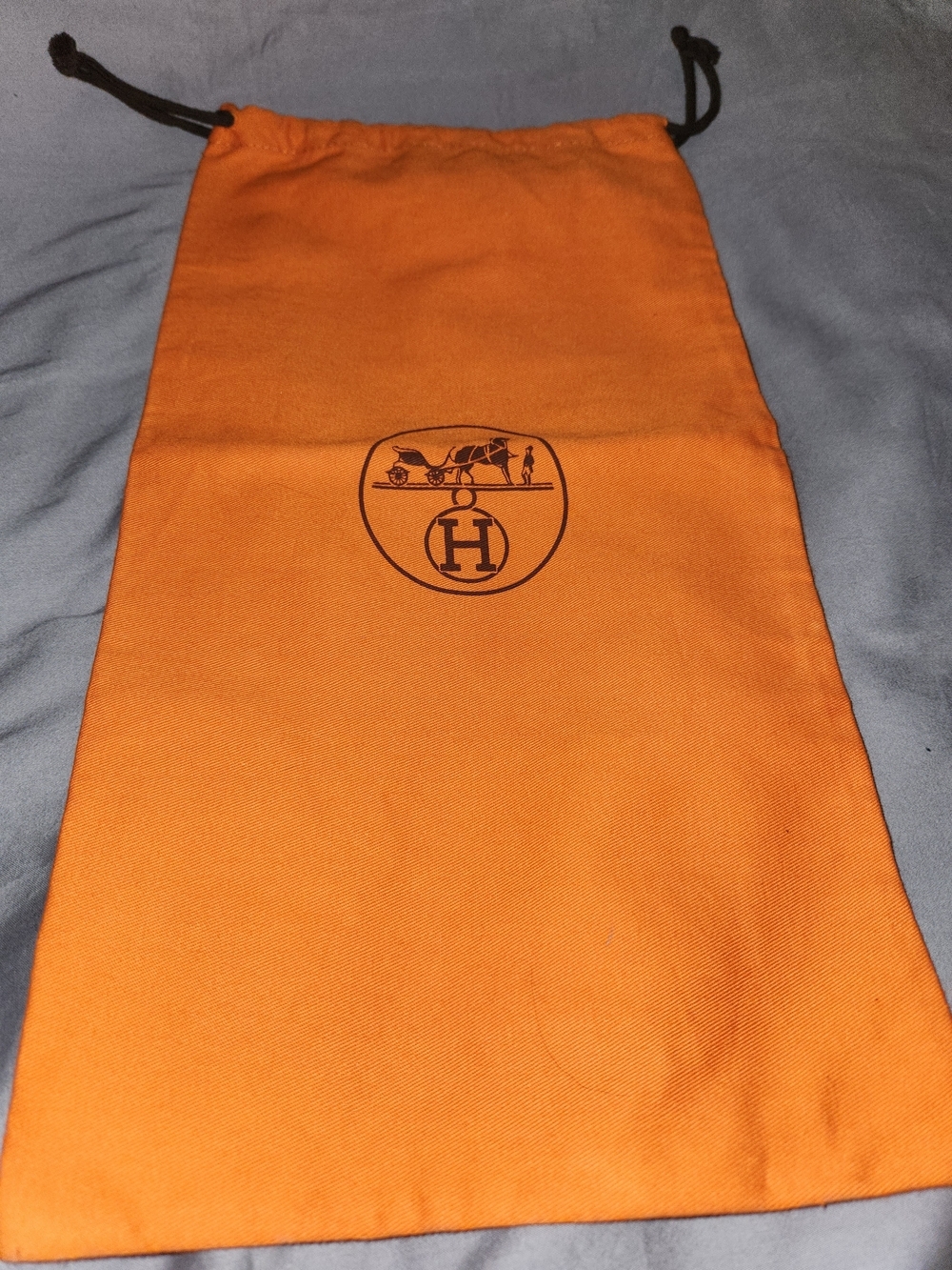 Authentic Hermes Orange Drawstring Dust Bag with Black Logo